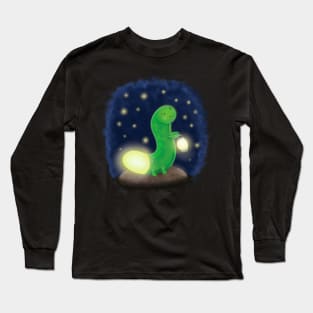 Cute green glow worm with lantern cartoon illustration Long Sleeve T-Shirt